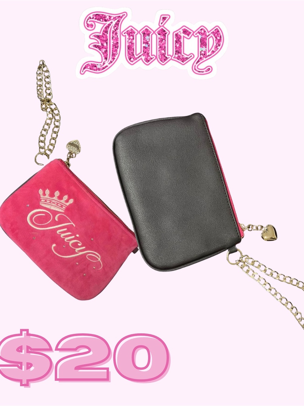 Juicy Couture Velour Pink & Brown Wristlet